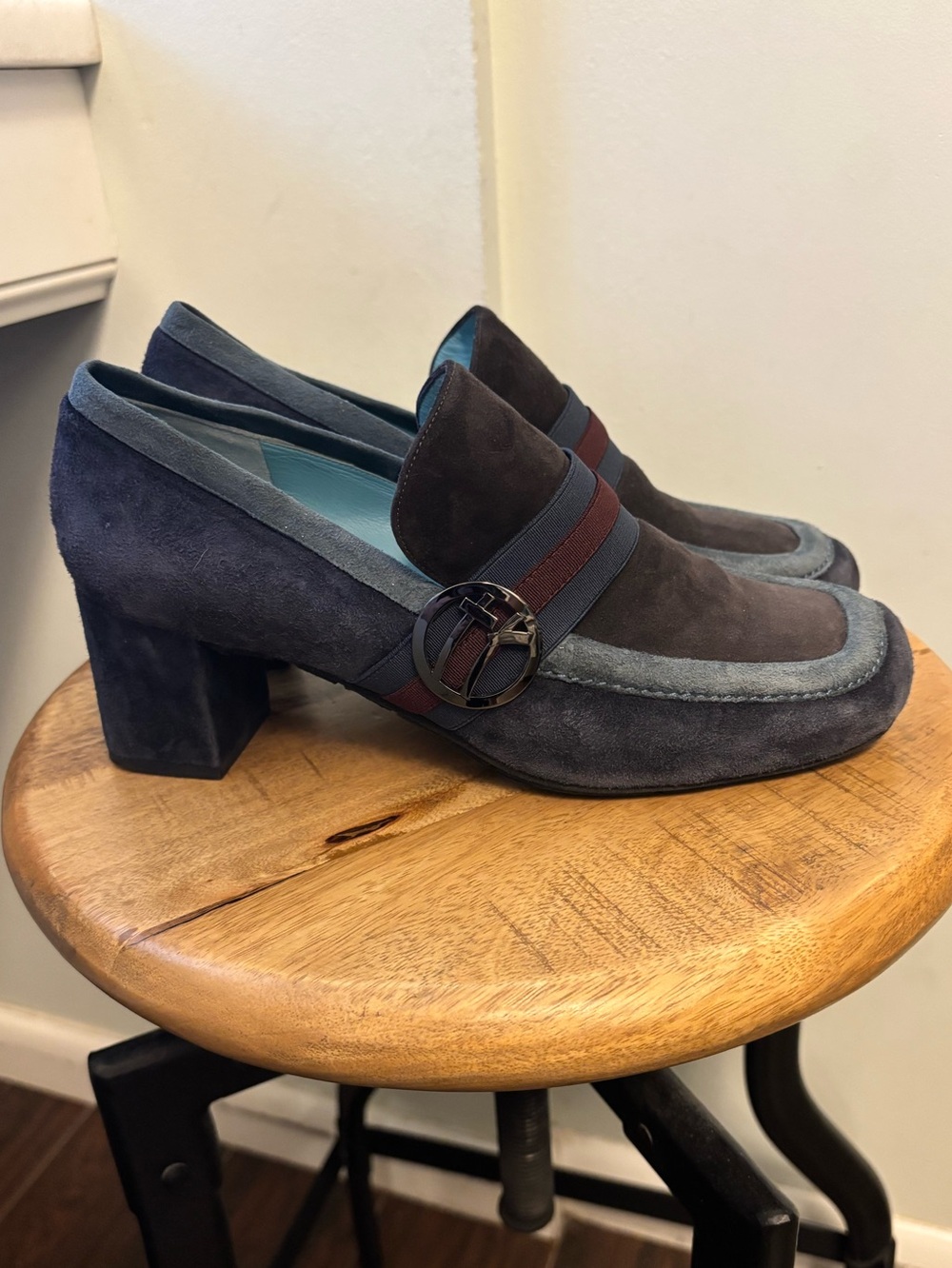 Thierry Rabotin Italian suede fall block heal designer shoes grey brown buckle